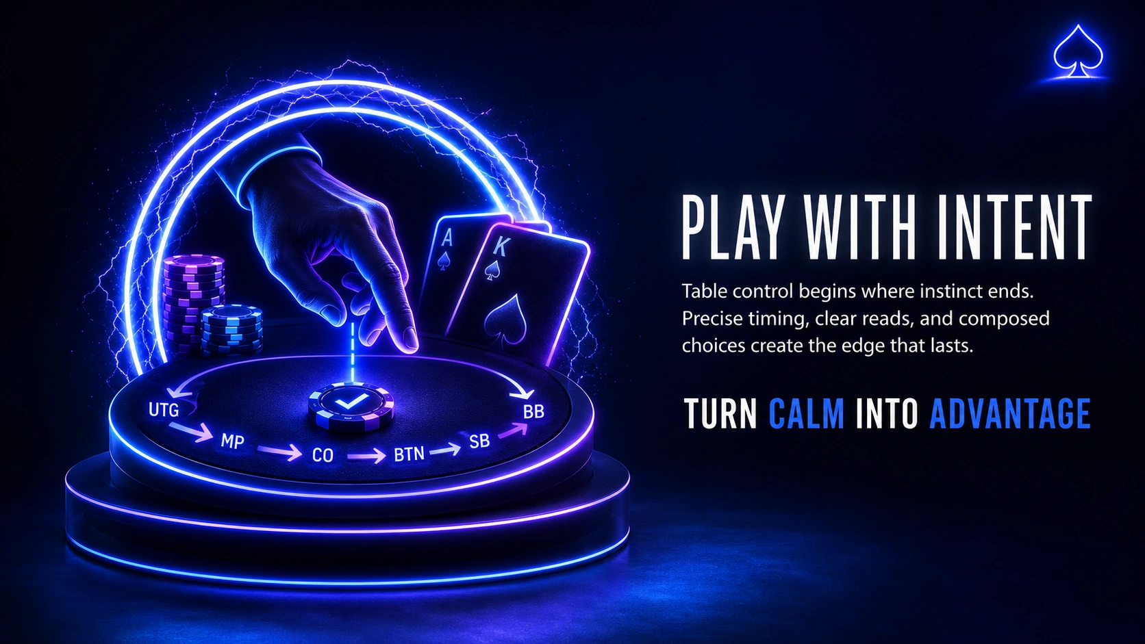 Poker India table with hand placing chip and position ring highlighting timing decisions and intentional play